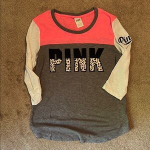 PINK Victoria's Secret Long Sleeve Pink and Gray Tee